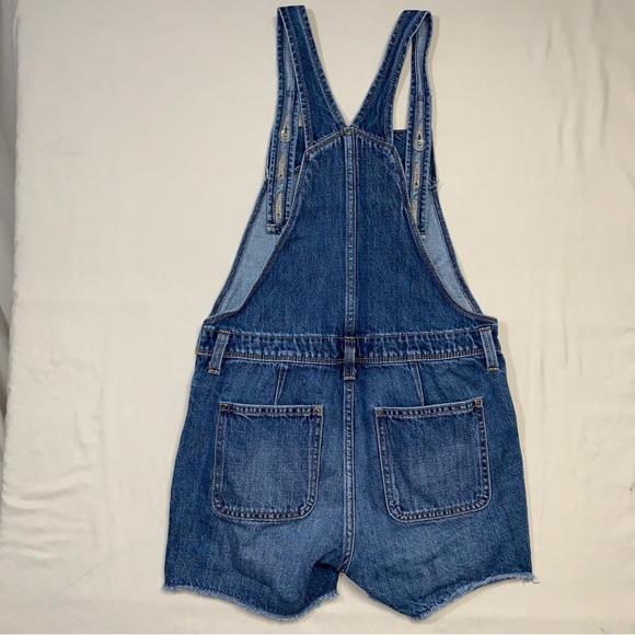 Shortalls Girl’s XL 14-16 Blue Denim Jean Overall Shorts Cut Off Raw Hem Summer - Picture 4 of 9